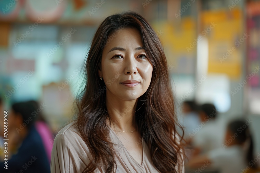 Portrait of a beautiful adult Asian school teacher. Ai generative