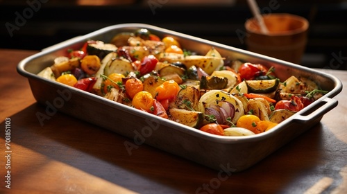 a tray laden with perfectly roasted autumn vegetables, their caramelized exteriors radiating warmth and flavor against the clean backdrop of a pure white canvas.