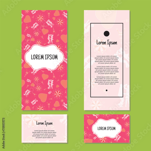 Vector Valentine's Day vertical frame pattern invitation greeting cards, RSVP and thank you cards.
