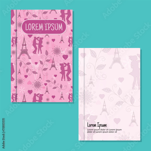 Cover page templates. Valentine's Day pattern layouts. Applicable for notebooks and journals, planners, brochures, books, catalogs etc. Repeat patterns and masks used, able to resize.