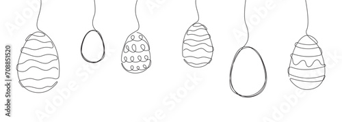 one continuous outline art set of easter egg hanging. isolated on a transparent background.