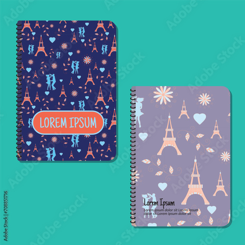 Cover page templates. Valentine's Day pattern layouts. Applicable for notebooks and journals, planners, brochures, books, catalogs etc. Repeat patterns and masks used, able to resize.
