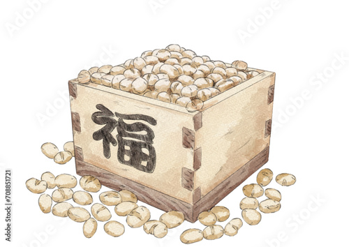 節分の溢れた豆のイラスト（水彩風）
