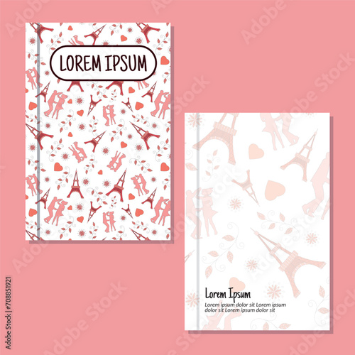 Cover page templates. Valentine's Day pattern layouts. Applicable for notebooks and journals, planners, brochures, books, catalogs etc. Repeat patterns and masks used, able to resize.