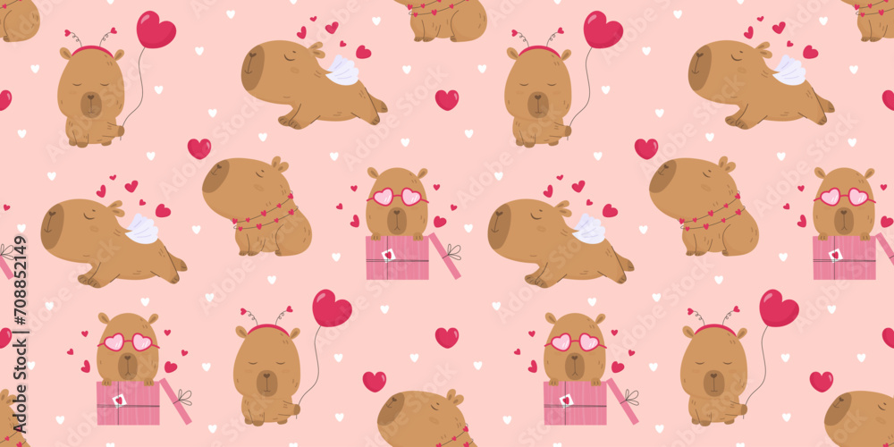 Obraz premium Seamless pattern with lovely capybara