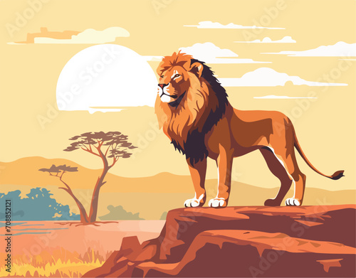 Lion standing in forest vector illustration photo