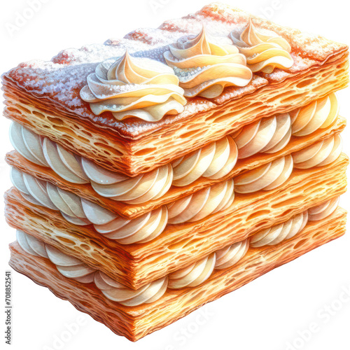 Mille-feuille, Hyper Realistic Watercolor Style of Mille-feuille, American Favorite Desserts PNG Clipart, High Quality Transparent Backgrounds