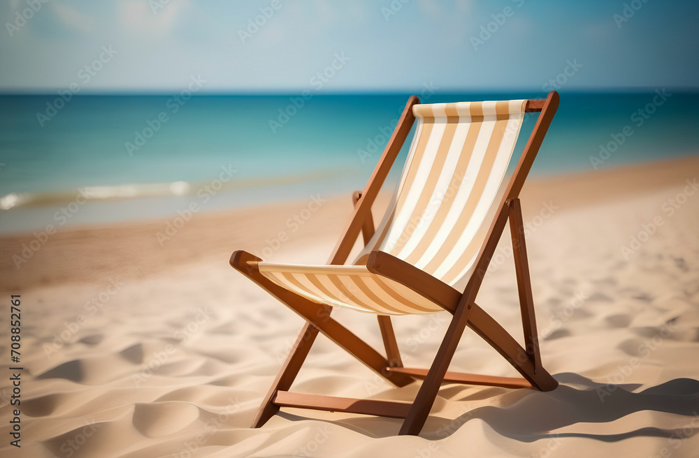 Empty chaise lounge on sand