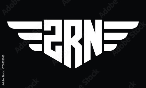ZRN three letter logo, creative wings shape logo design vector template. letter mark, word mark, monogram symbol on black & white.	 photo