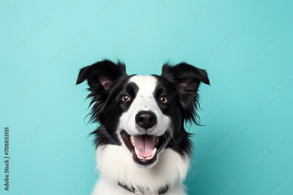 animal pet dog concept Anthromophic friendly Border Collie  dog wearing suite formal business suit pretending to work in coporate workplace studio shot on plain color wall