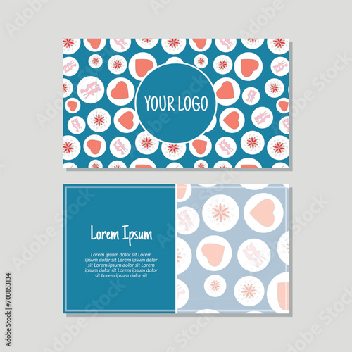 Business card template, Valentine's Day seamless pattern vector design. Double-sided creative business card template. Landscape orientation. Vector illustration.