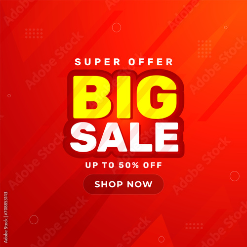 Big sale banner promotion template with 3D Text on red background. Special deal label design. Modern composition flat limited time discount background abstract vector. 50 percent off banner design.