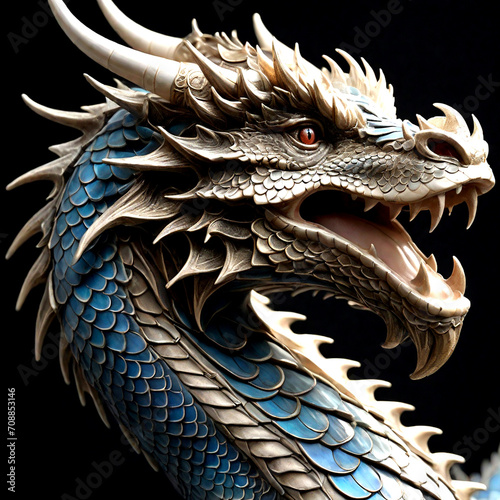 The head of the Chinese dragon is majestic and unique, showing a divine temperament. photo