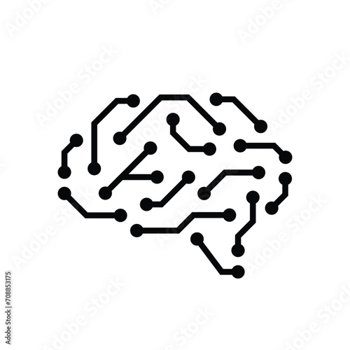 Black and white artificial intelligent symbol of brain circuit board vector icon suitable for AI technology trends, tech in general, crypto mining robot, nft, crypto currency coin and many