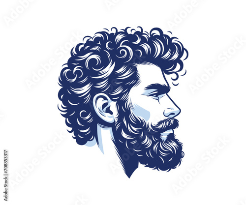 Curly hair beard man vector