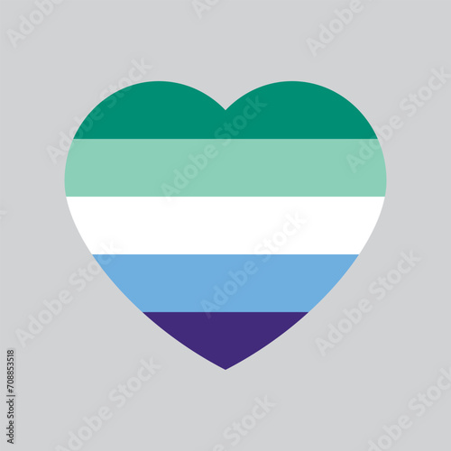 Green, white, blue and purple colored heart icon, as the colors of the gay man flag. LGBTQI concept. Flat vector illustration. 