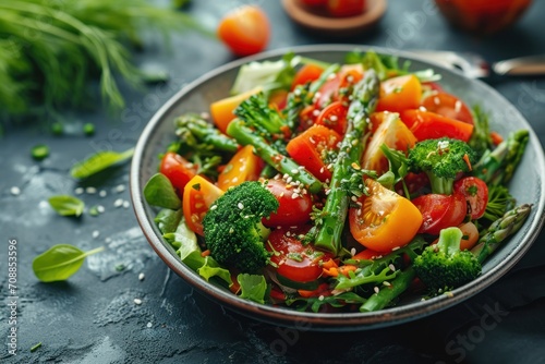 Fresh healthy vegetarian salad with organic tomato. Ai generative photo
