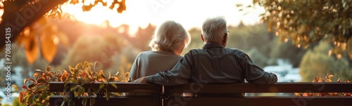 Elderly couple in autumn park. Banner photo