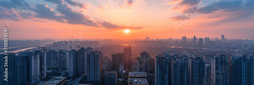 Suzhou's Modern Skyline at Sunset with Empty Square Floors, High Angle View of Jiangsu Province, China