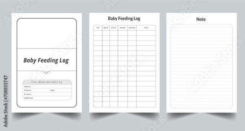 Editable Baby Feeding Log Planner Kdp Interior printable template Design.