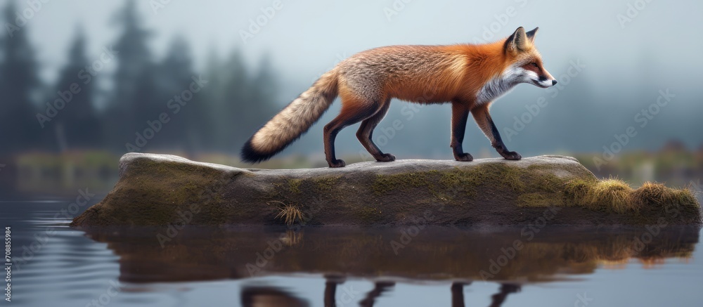 Fototapeta premium a fox is walking on the river bank