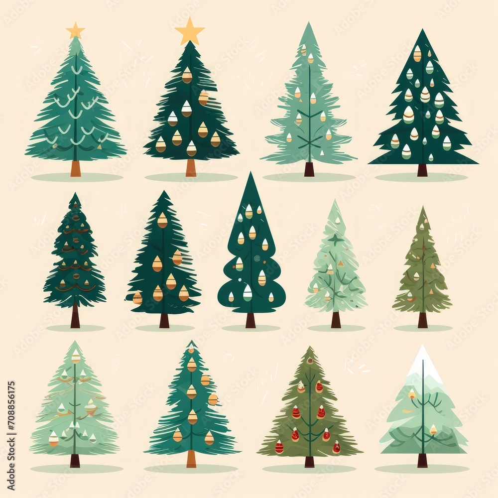 Collection of Christmas trees. Christmas tree illustrations