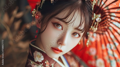 Close-up beautiful girl big eyes Chinese style fashionable.