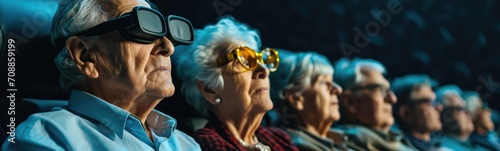 Elderly people in a movie theater. Banner