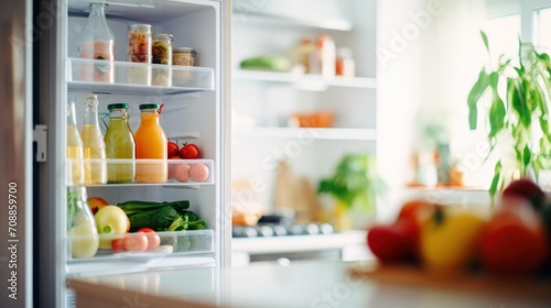 Refrigerator full of healthy food. photo