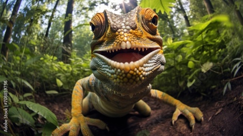 Close-up selfie portrait of a chameleon. © vlntn
