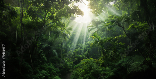 sunlight in the forest, lunapark motion collective south america jungle with overcast photo