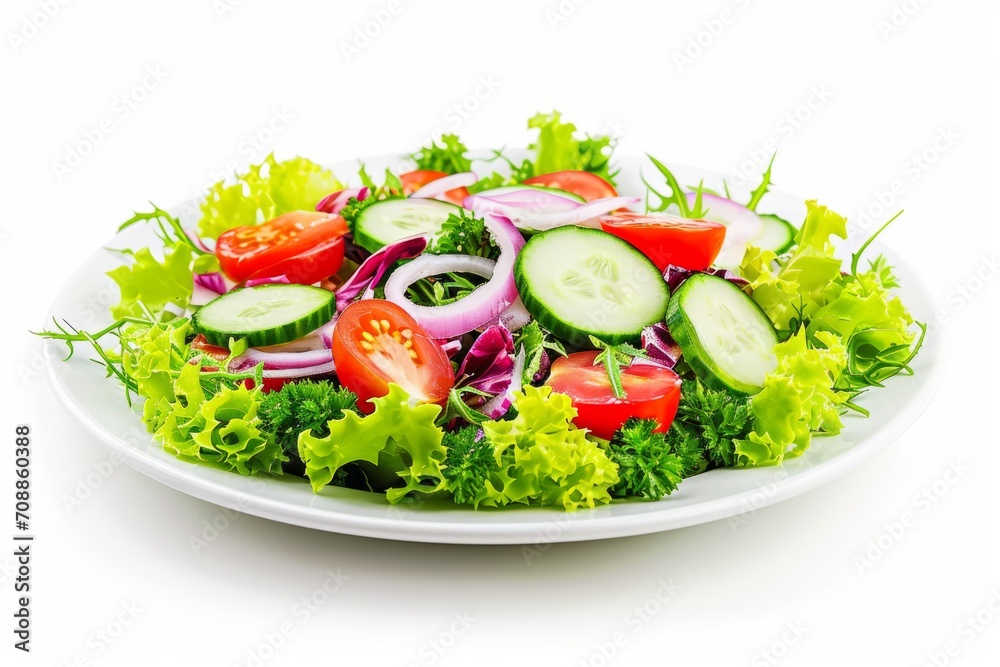 Fresh Vegetable Salad on a White Plate Isolated on White Background Fresh Vegetable Salad on a White Plate Isolated on White Background