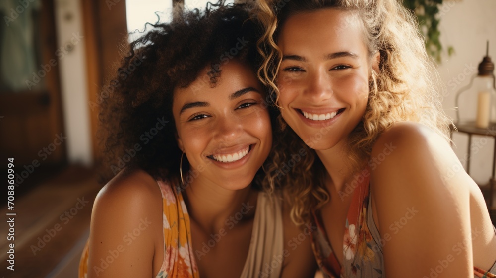 Two young women smiling at the camera Two young women smiling at the camera
