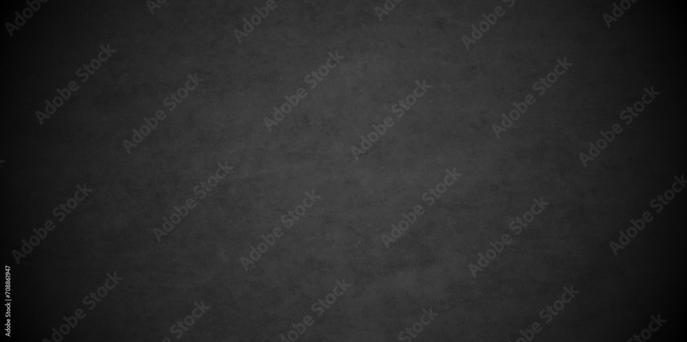 Grunge dark black blackboard and chalkboard rough background. Panorama dark grey black slate background or texture. Vector black concrete texture. Stone wall background. 