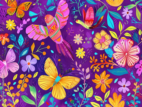 Beautiful Timeless Classic Victorian style Poetic and Hand Painted Retro Fine Art canvas for wallpaper and background with Colorful Peacocks, birds, Flowers and plants, Nature-inspired and floral