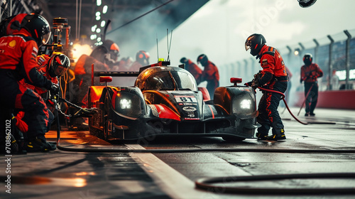 Race car pit crew in action highlighting automotive industry, AI Generated photo