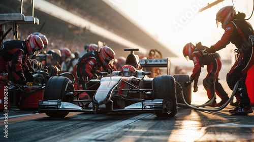 Race car pit crew in action highlighting automotive industry, AI Generated © Shining Pro