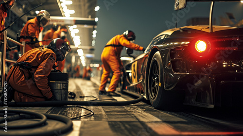 Race car pit crew in action highlighting automotive industry, AI Generated photo