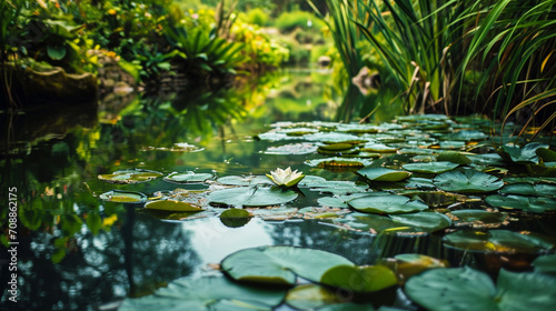 Tranquil pond with lily pads symbolizing water conservation  AI Generated