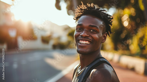 Cheerful athlete in half-body portrait isolated background, AI Generated