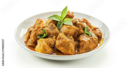 a plate of chicken curry isolated on white background