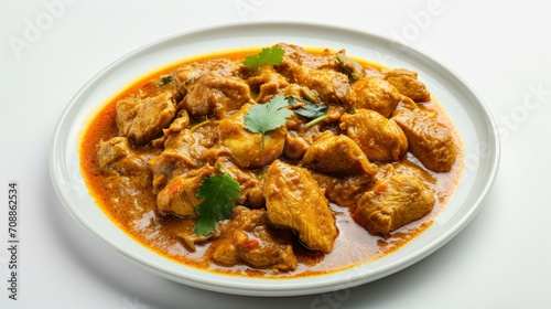 a plate of chicken curry isolated on white background