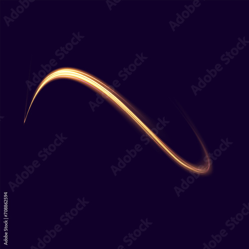 Abstract golden light lines with sparks and glow effect