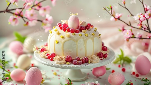 Easter cakes with elegant jewelry from mastic and berries. photo