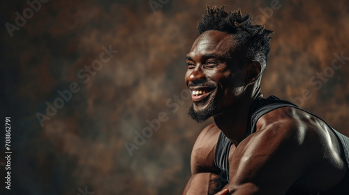 Elated athlete in half-body portrait isolated background, AI Generated