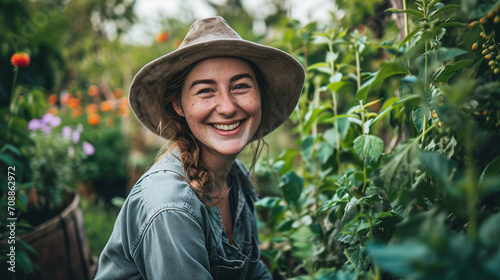 Cheerful gardener in half-body portrait isolated background, AI Generated