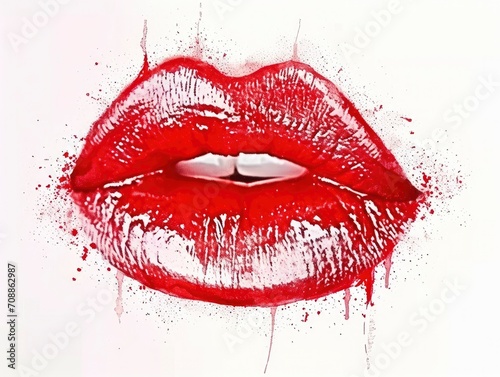 the red lips are shown on a white background in the photograph,