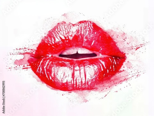 the red lips are shown on a white background in the photograph,