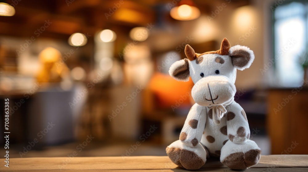 Cute cow plush toy, closeup.