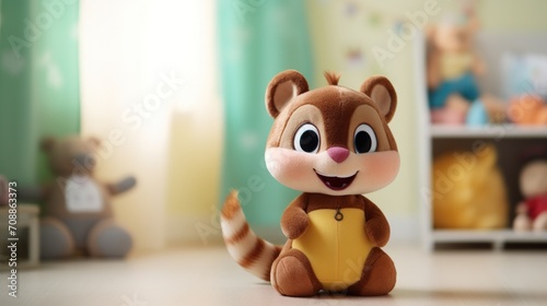 Cute chipmunk plush toy, closeup.